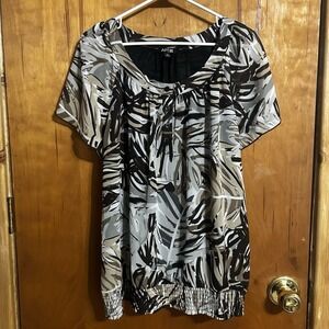 Apt 9 Womens Pullover Blouse Size XL Brown Abstract Sheer Pleated Peplum